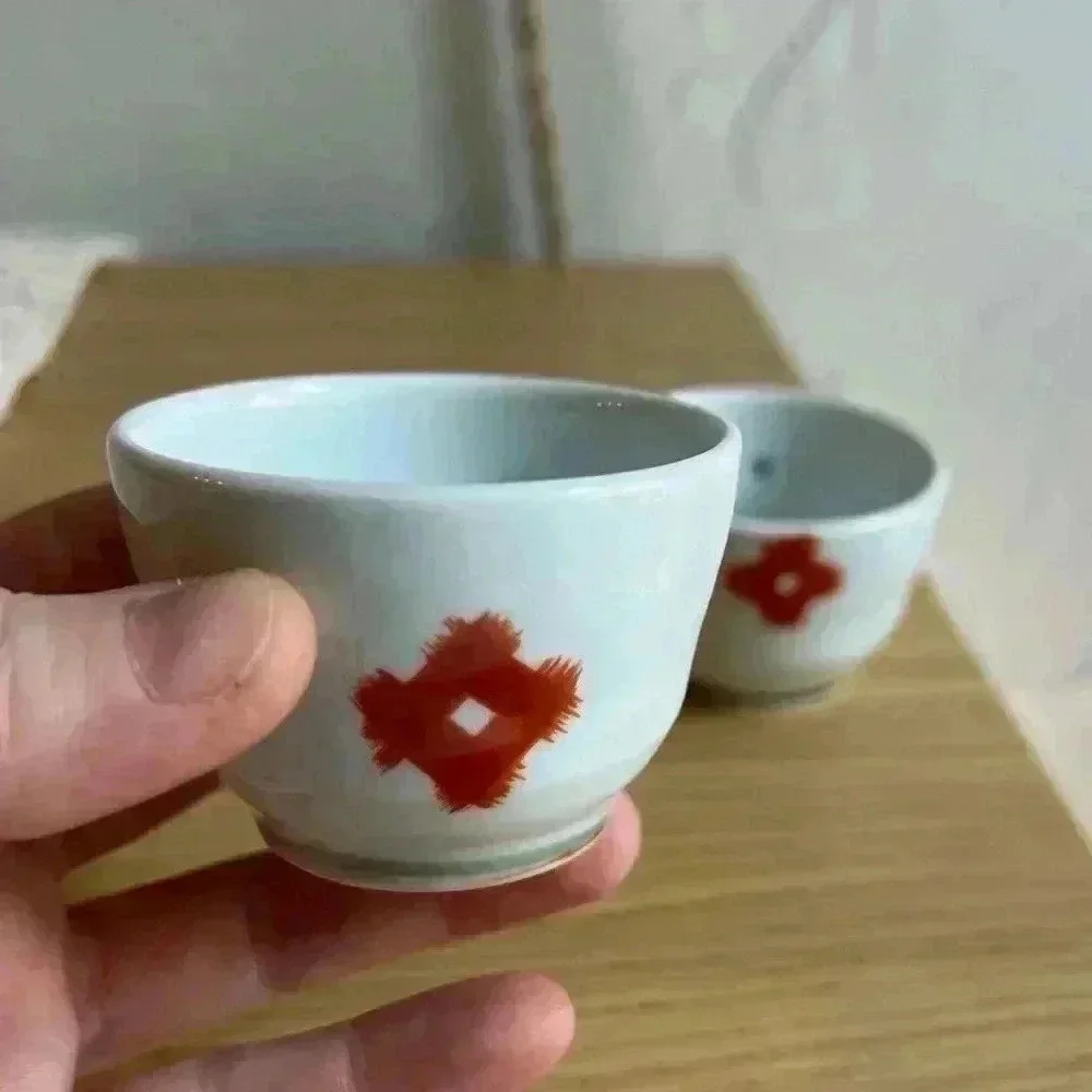 Japanese Sake Cup Sakazuki Chikusen Miura made Tiger Petal 2 pieces Kintsugi - Picture 2 of 8